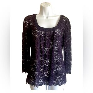 Diane Von Furstenberg Long Sleeve Lace Top _ Plum _ 6